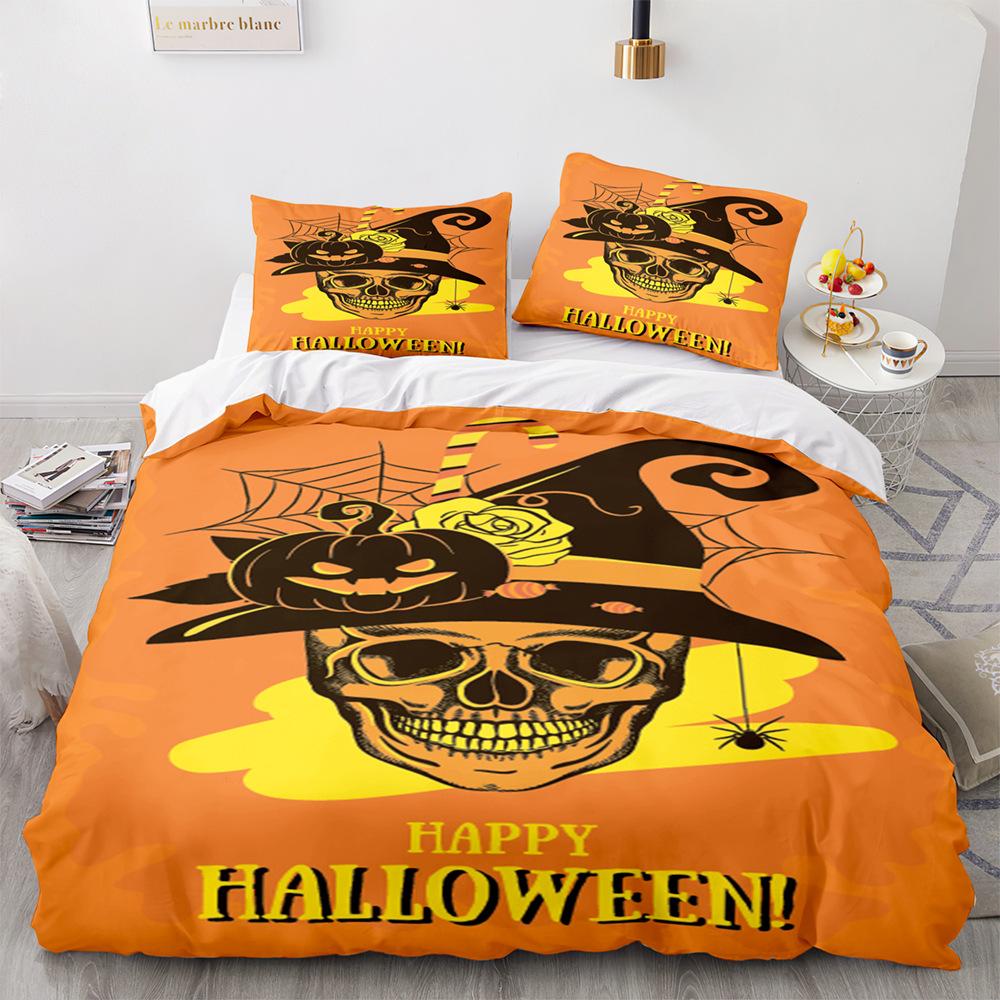3D Halloween Bedding Set Pumpkin Ghost Down Duvet and Pillowcase 2/3 Pieces AU/EU/DE/US/UK Full Size Quick Drying Home Decoration