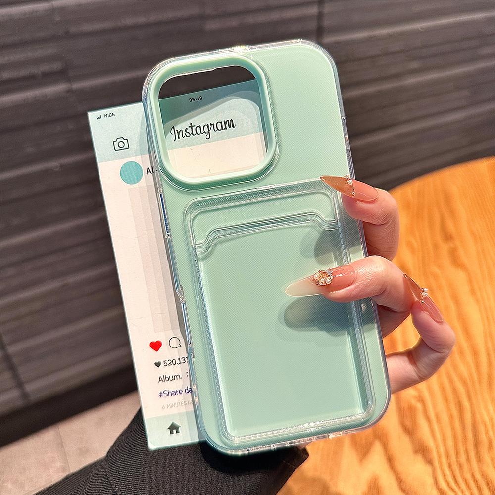 2in1 Card Holder Slot Wallet Photo Pocket Clear Candy Color Case For iPhone 17 16 15 14 13 12 11 Pro Max TPU+PC Shockproof Cover