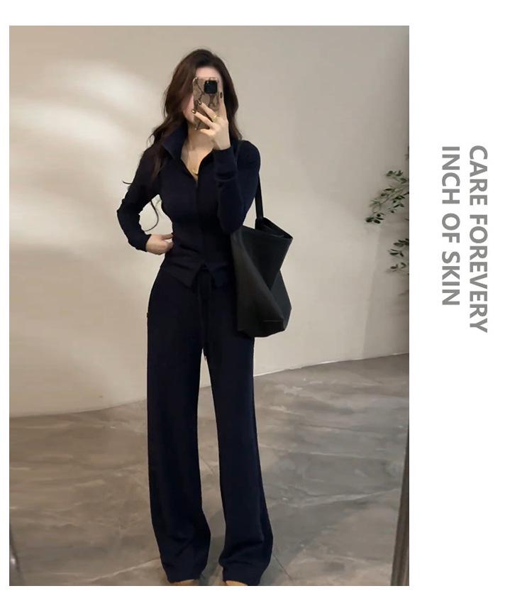 Korean Style Slimming Hoodie & Wide Leg Pants Sports Two-Piece Set for Women - 2026 Collection