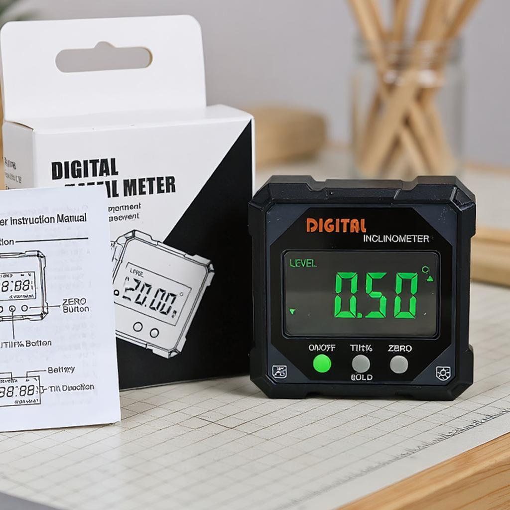 4-sided Magnetic Angle Finder with Laser Digital Protractor Inclinometer Level Ruler 360° LCD Electronic Protractor Angle Gauge