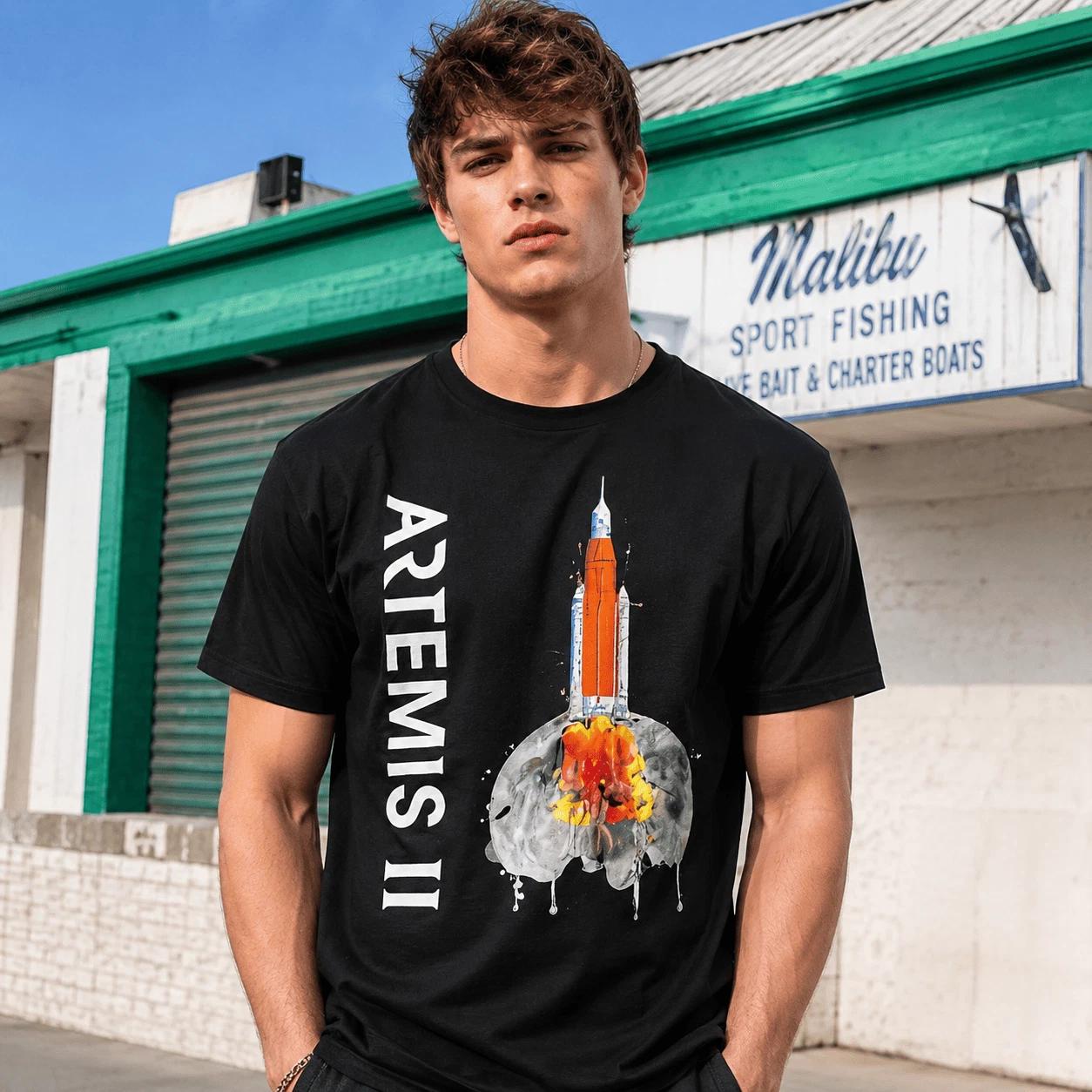 Artemis II 2026 Moon Launch Space Graphic T-Shirt Tech Style Tee XXXL