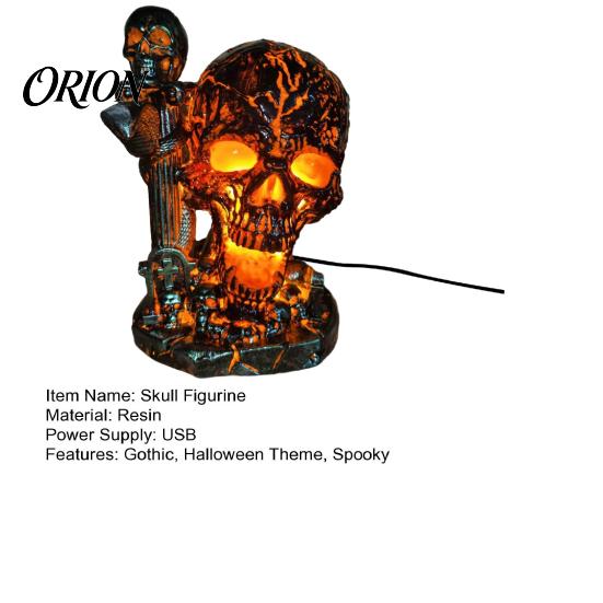 Dark Aesthetic Night Light Skull Table Lamp, Halloween Glowing Skeleton Resin Figurine, Gothic Ambient Goth Chic Room Decor for Mantel Shelf