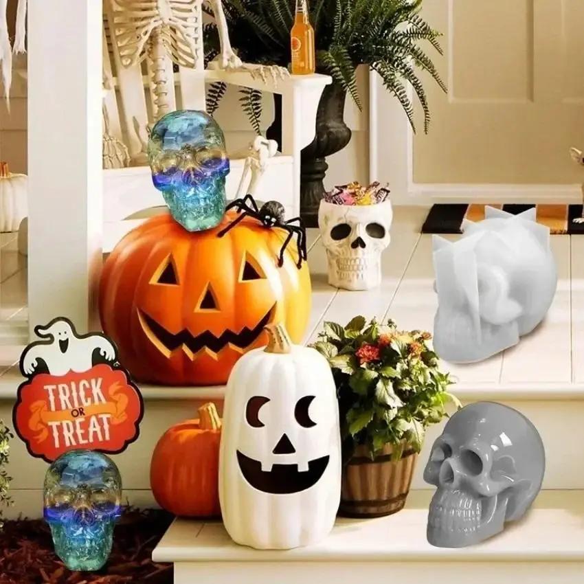 1 Stück Totenkopf Silikonformen 3D Halloween Skelett Kerzenform Schokolade Kuchen Dekorierwerkzeuge Handgemachte Bastelseife Tonform
