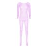 Womens Glossy Unitard See-through Stretchy Bodystocking Long Sleeve Bodysuit Valentines Day Nightwear