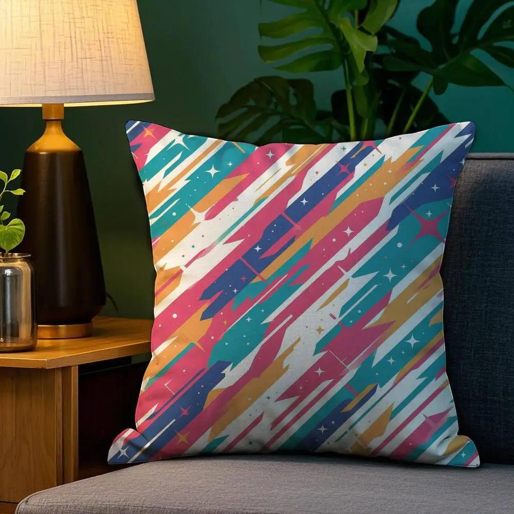 Home Decor Colorful Stripes & Dots Pattern Pillow Covers Pattern Cushion Cover Suitable for Sofa Bedroom Car Pillow Cover