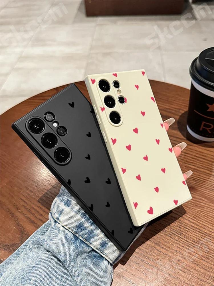 Black Love Heart Phone Case For Samsung Galaxy S25 S24 Ultra S23 FE S22 S20 Plus A15 A35 A50 A51 A54 A55 A71 A72 Silicone Cover