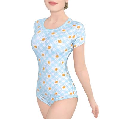 LittleForBig Adult Cotton Romper Pajamas [Sunflower] Scallop Collar Bodysuit, Size L