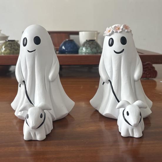 LED Night Lamp Ghost Walking Dog Statue Soft Warm Glow USB Powered Lighted Indoor Figurine Lamp Halloween Decoration