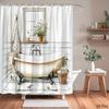 Rustikaler Duschvorhang für Badewanne Vintage-Klauefußwanne und Fliesendesign Polyester-Badvorhang mit 12 Haken für gemütliche Dekoration