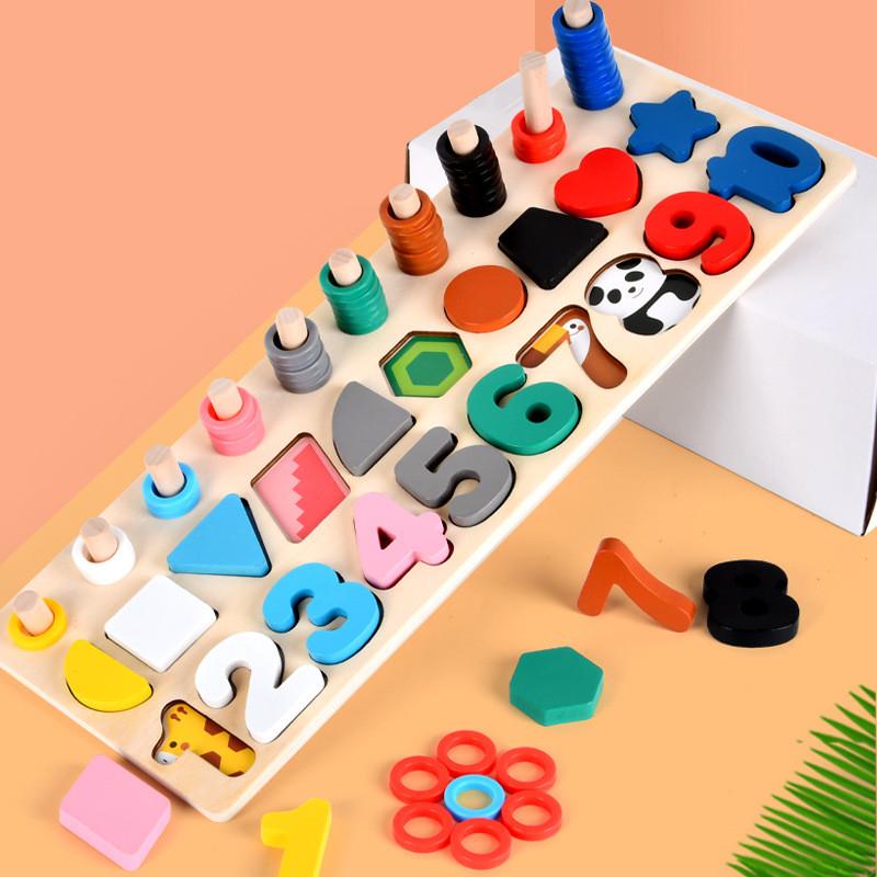 Circle Wooden Rainbow Number Board Toy For Toddler Shape Play Recognition