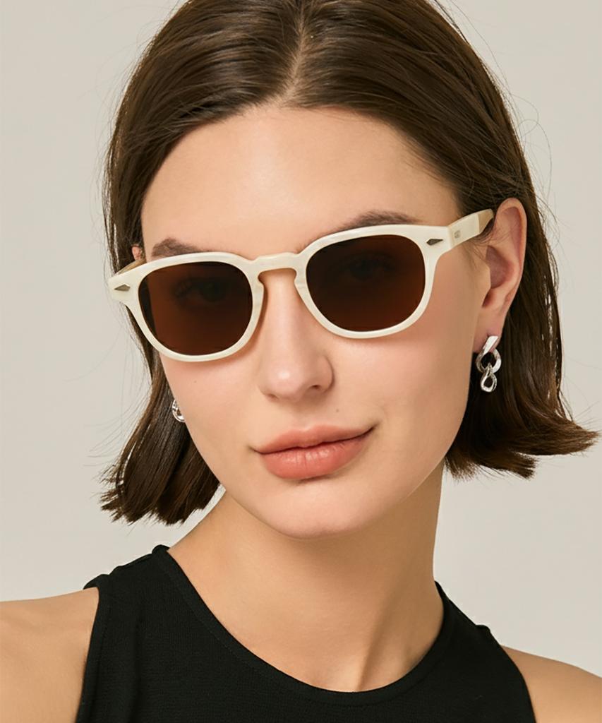 Lingkeonpeuleim Buffalo Horn Arnel Acetate Sunglasses White