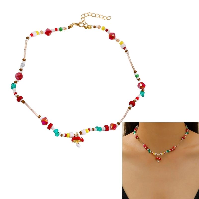 Sweet Cool Girls Neck Chain Spicy Women's Summer Necklace Dopamine Beads Colored Collarbone Chain Creative Earrings
