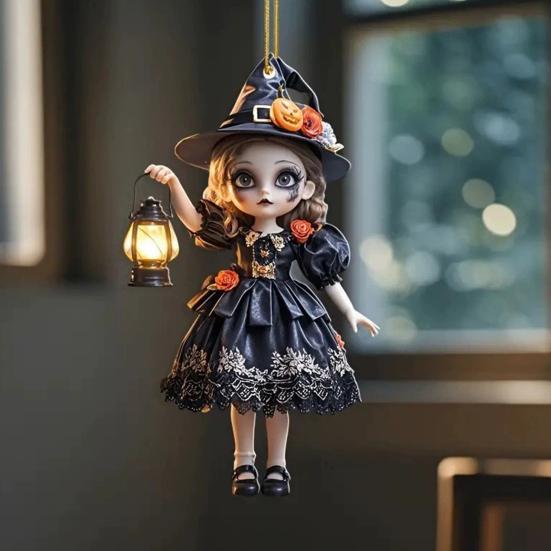 Halloween Witch Car Pendant Pumpkin Lanterns Bat Elements Rearview Mirror Ornament Gothic Tabletop Hanging Accessories