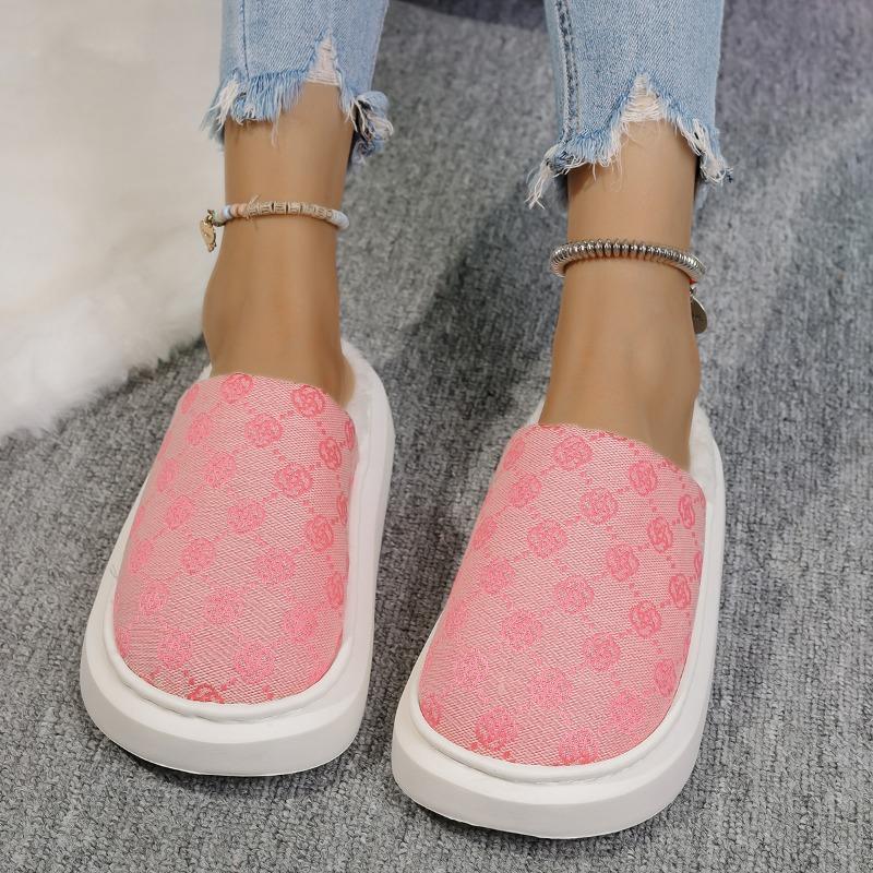 Fashion 2025 Plus Size Women's Platform Flat with Print Slippers Casual Closed Toe Indoor House Shoes Soft & Warm Daily Home Footwear