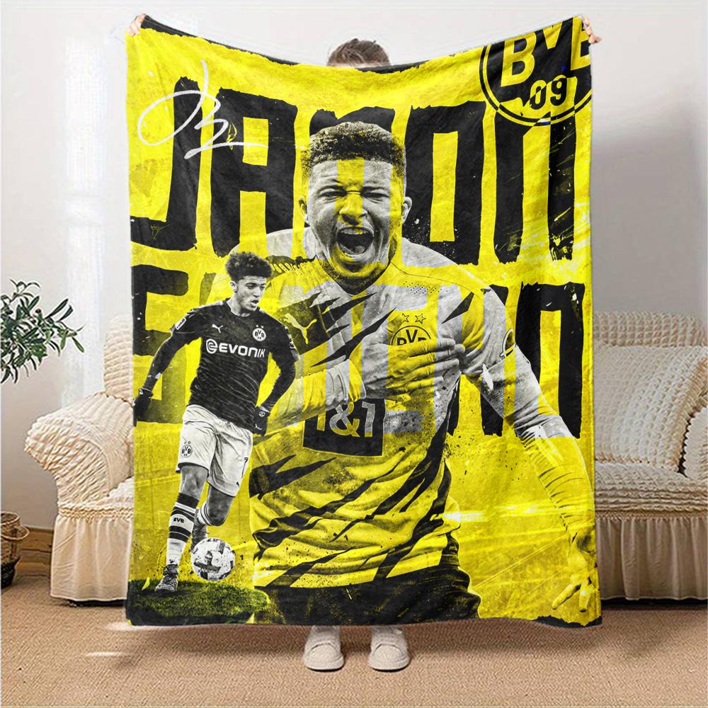 Jadon Sancho Borussia Dortmund Football Print Flannel Blanket Soft Warm Throw Blanket Soccer Fan Sofa Bed Decor