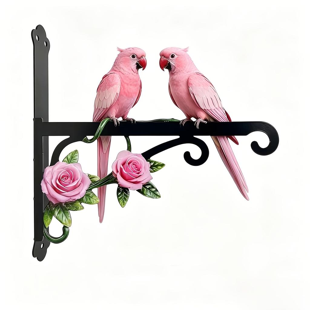 1 Peça Gancho de Parede Metálico Rosa para Exterior com Design de Dois Papagaios, Colorido, à Prova de Ferrugem e Resistente ao Sol, Acompanha Parafusos de Montagem, Muito