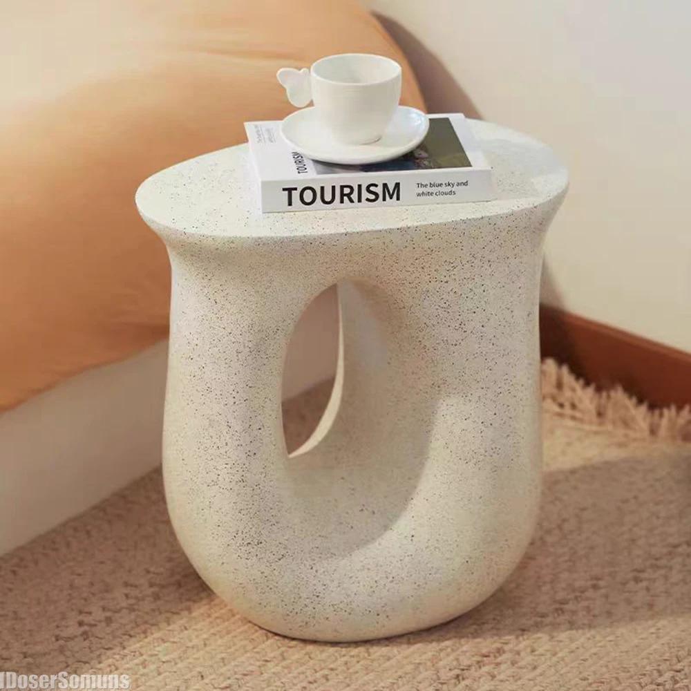 Creative Cream Bedside Small Side Table Light Luxury Simple Living Room Sofa Coffee Table for Wabi Sabi Bedroom Decor Furniture