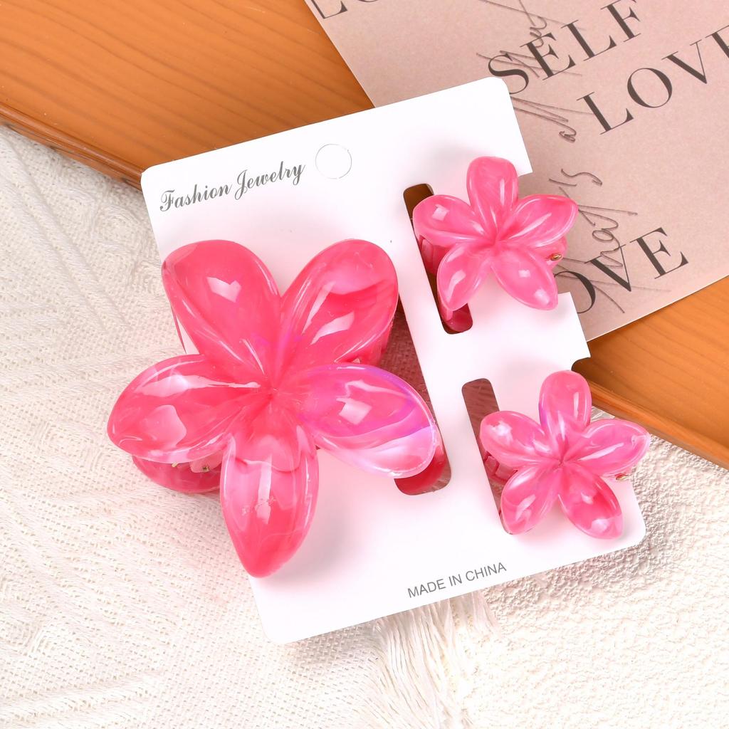 Gradient Plumeria Claw Clip Set: 18-Piece Floral Hair Accessories