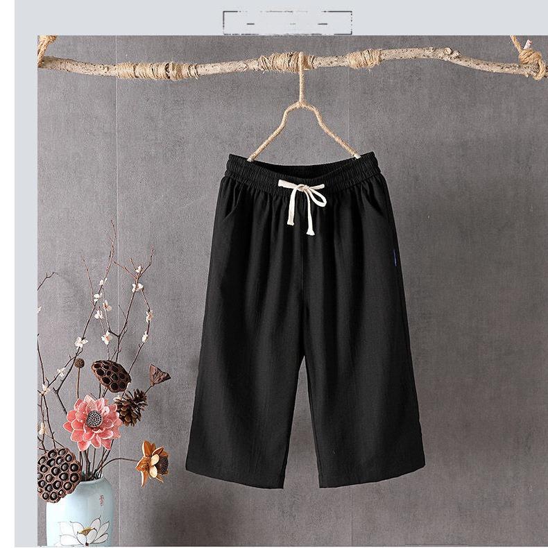 Summer New Cool Cotton and Linen Pants, Large Size Casual Pants, Elastic Waist Drawstring Pocket Shorts for Women
