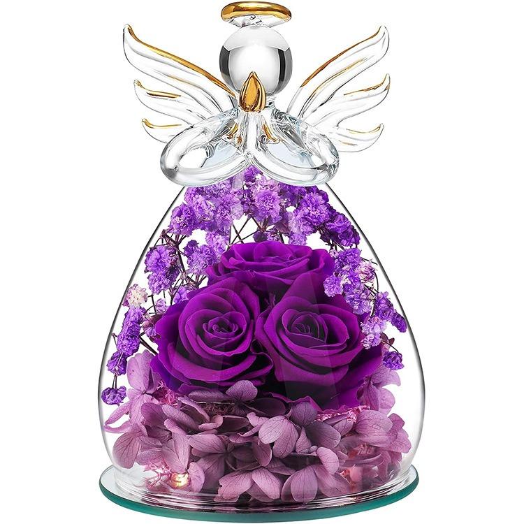 Preserved Rose Forever Flower in Glass Angel Figurines, Flowers for Delivery, Gifts for Mom Birthday Gifts for Women Mom Grandma Wife Friends