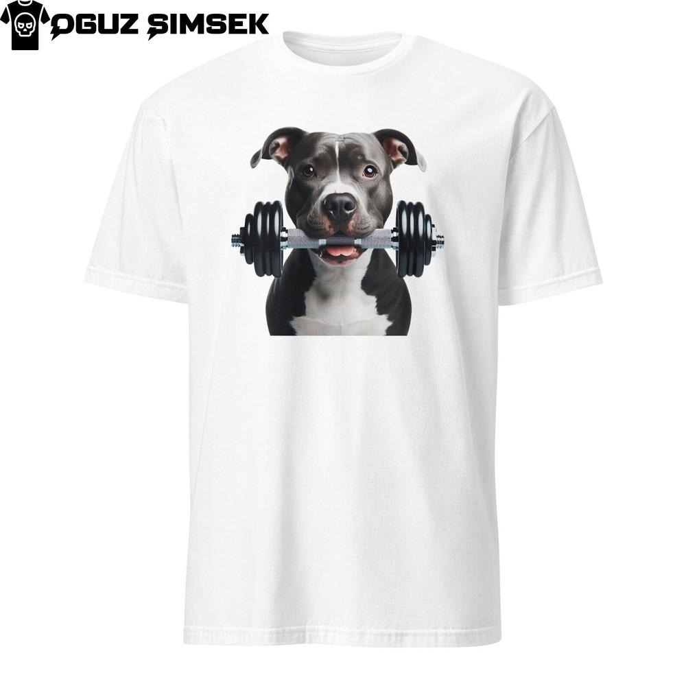 

Уникальная футболка унисекс с питбультерьером и гантелей | С коротким рукавом, футболка для собаки в спортзале 4XL