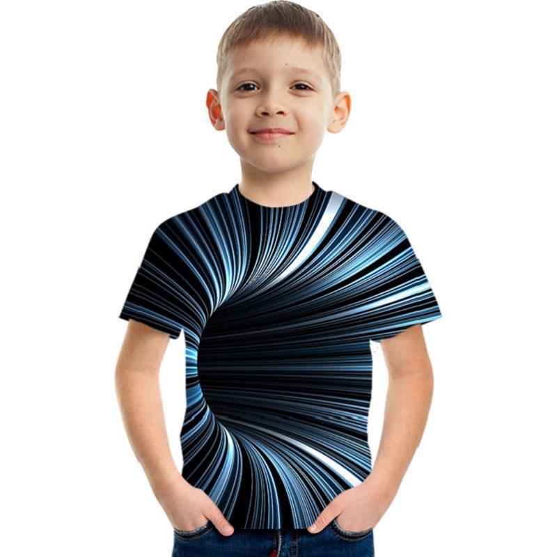 Summer Round Neck Visual Deception 3D Printed Top Fashionable Casual Short Sleeved Children's Boy T-shirts