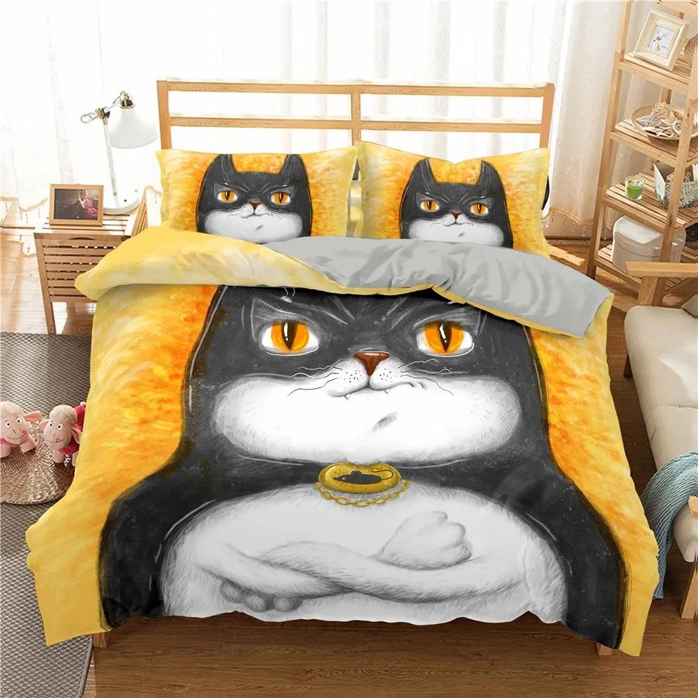 Heimtextil Cartoons Niedliche Katze Bettbezug Bettdeckenbezug Kissenbezug Junge Mädchen 23-teiliges Polyester Bettwäscheset King Queen Einzelgröße