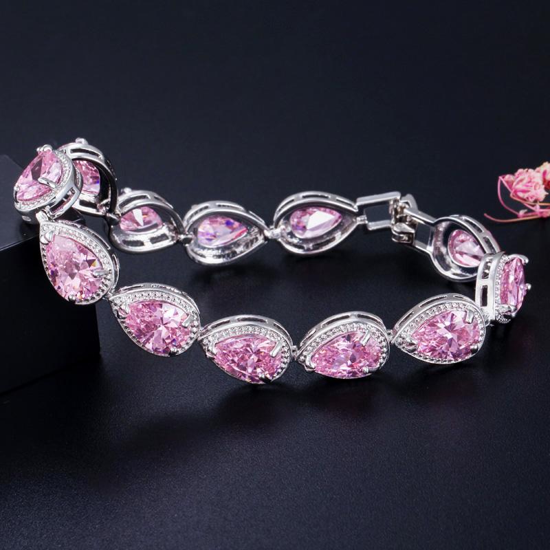 5 Colors Bangle Jewelry Cubic Zirconia Tear Drop CZ Stone Bracelet Women Fashion Water Drop Tennis Bracelet for Bridal Wedding