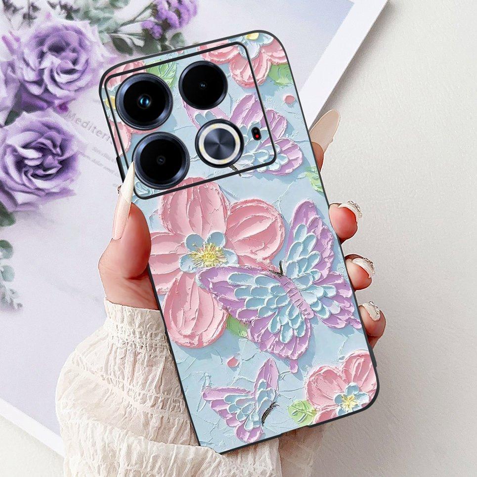 For Cover Infinix Note 40 40x 40Pro Plus Note40 Pro+ Phone Case Colorful Flower Butterfly Lxuru Women Fashion Soft Siliocne Etui