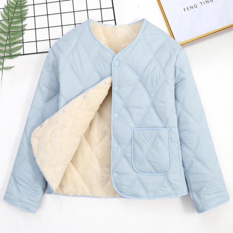 Chinese Women's Fashion Cotton-padded Jacket Warm Liner Mother Outfit Winter Home Cotton-padded Jacket with Fleece Integrated Casual Jacket