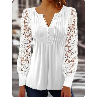 Women's Fashion Casual Spring Fall Solid Color Print Long Sleeve V-Neck Blouses & Shirts