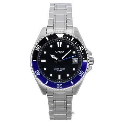 Odnowiony Casio Standard Analogowy Stal Nierdzewna Czarna Tarcza Kwarcowy MDV-10D-1A2 Zegarek Męski