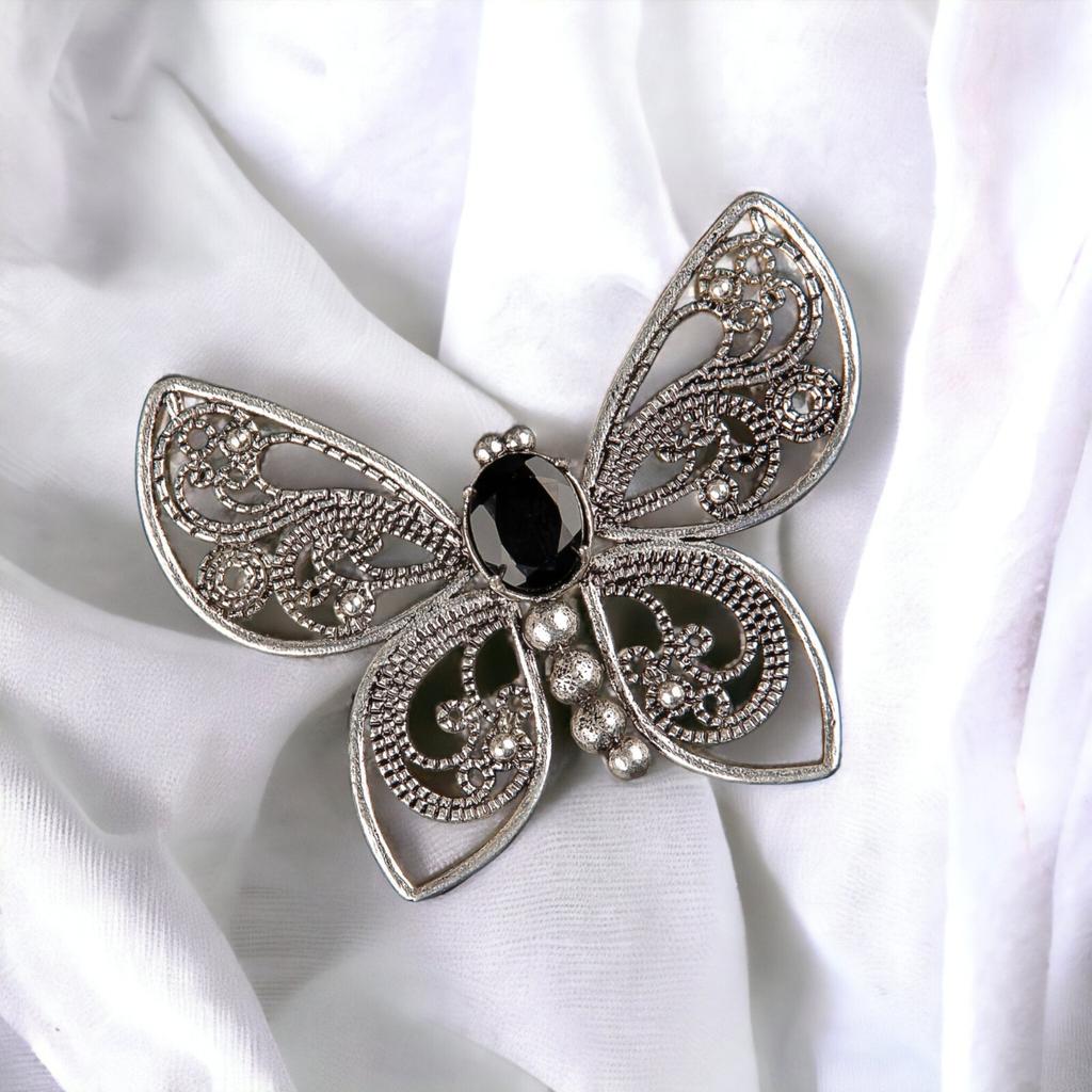 Natural Gemstone Butterfly Pendant, Elegant And Artisan Jewelry 925 Silver 1.66" CP-13