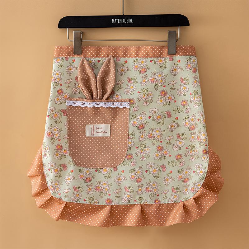 Rabbit ears half-section apron summer canvas breathable floral half-body apron household kitchen oil-proof short apron зелёный