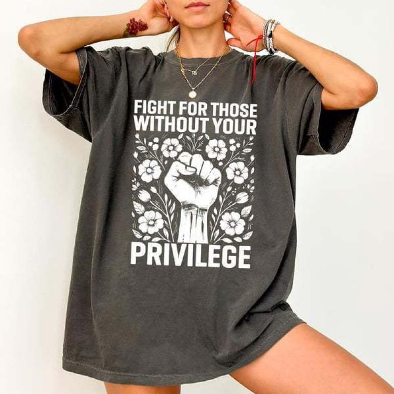 Women Summer Flower Privilege Letter Printed T Shirt - Fashion Short Sleeve Top