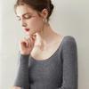 Women's Slim-Fit U-Neck 100% Cashmere Sweater - Low Round Neck Knit Base Layer