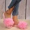Thicken Warm Long Plush Strap Slides Women 2025 Winter Open Toe Flat Heel Indoor Slippers Soft Sole Faux Fur Slippers