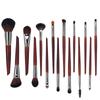 15-Piece Animal Hair Makeup Brush Set - Sandalwood Eyeshadow & Highlighter Brushes for Makeup Artists