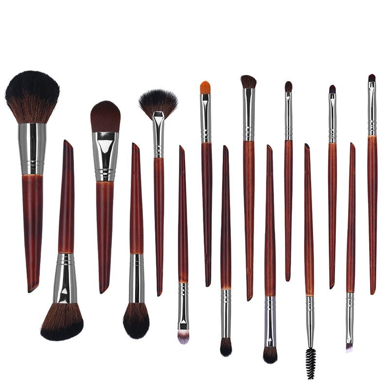 15-Piece Animal Hair Makeup Brush Set - Sandalwood Eyeshadow & Highlighter Brushes for Makeup Artists