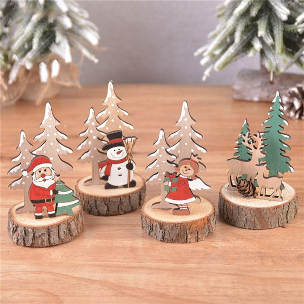 Cute Christmas Wooden Accessories Cartoon Xmas Tree Accessories Christmas Desktop Ornaments  Table