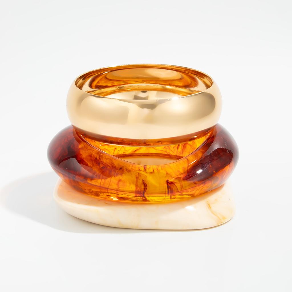 Vintage Amber Smudged Acrylic Bracelet, Fashionable Metal Glossy Resin Wide Bracelet
