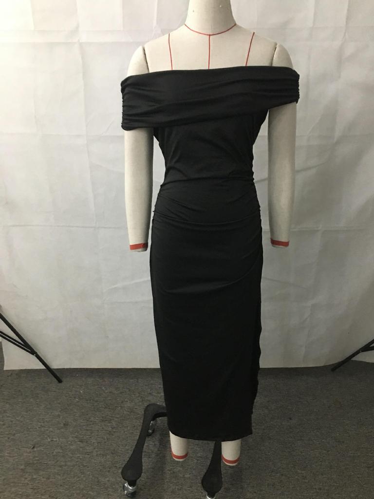 Solid Color European & American Style One-Shoulder Slit Long Dress - Classy, Sexy, Shiny