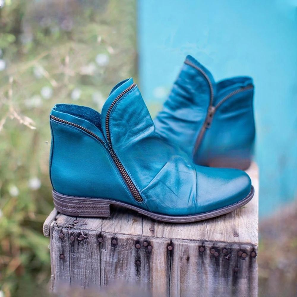 

Женские ботинки с круглым носком, ботинки на молнии сбоку и теплая женская обувь 43 синий