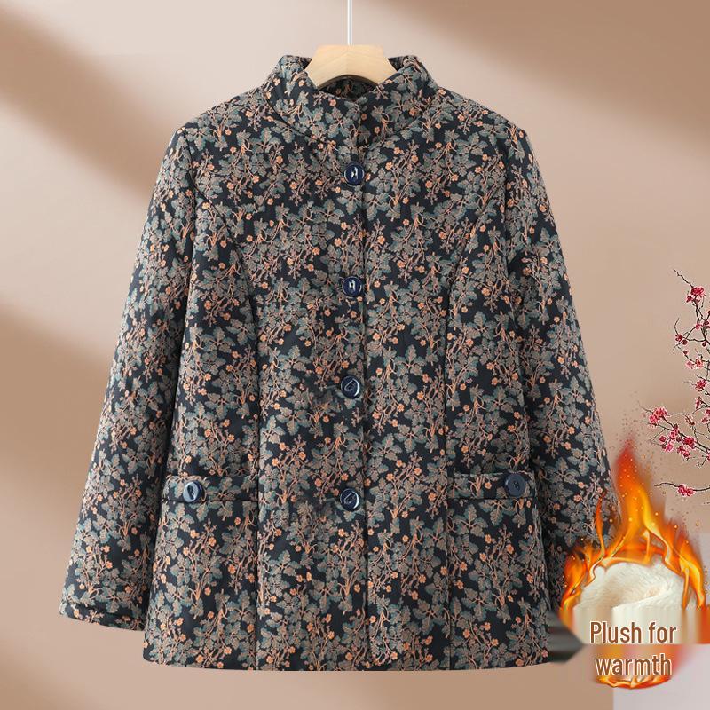 

Утепленное хлопковое пальто в китайском стиле для женщин среднего и пожилого возраста - на флисовой подкладке для тепла осенью и зимой. 3XL (115-130 lbs)