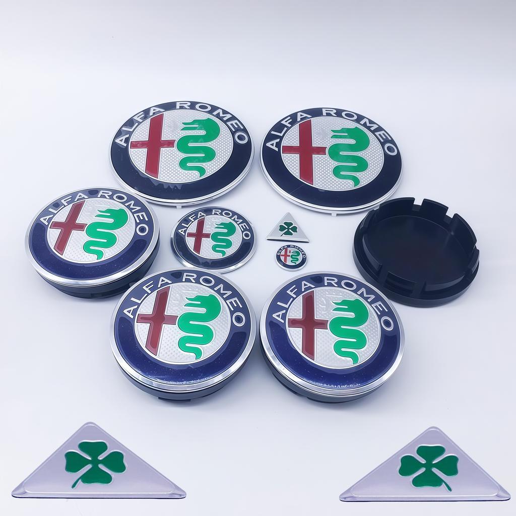 Car Stickers For Alfa Romeo 11pcs Steering Wheel Badge for Alfa Romeo, Car Hood, Front Emblem, Black Caps, GTAM, 74mm, 40mm, 90m