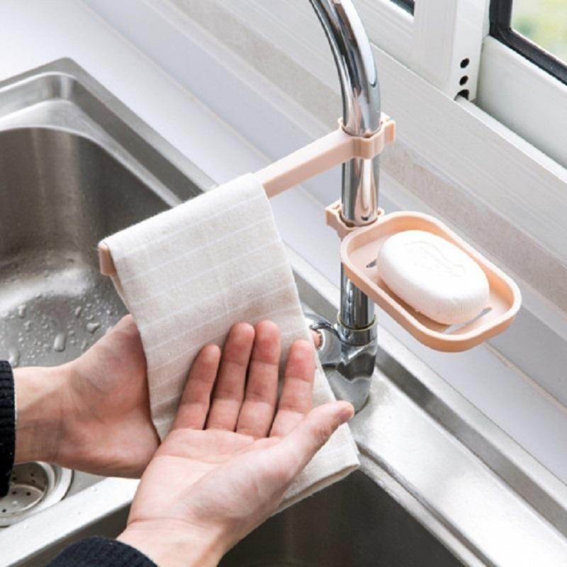2-in-1 Multifunction Sink Storage Rack Sponge Cloth Soap Box Combination Device Adjustable Drain Basket Kitchen Holders Gadgets