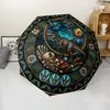 Dinosaur Glass Art Pattern Umbrella, Portable and Foldable Design, 8 Ribs, a Casual Accessory for Halloween, Christmas, and Birthday Gifts.