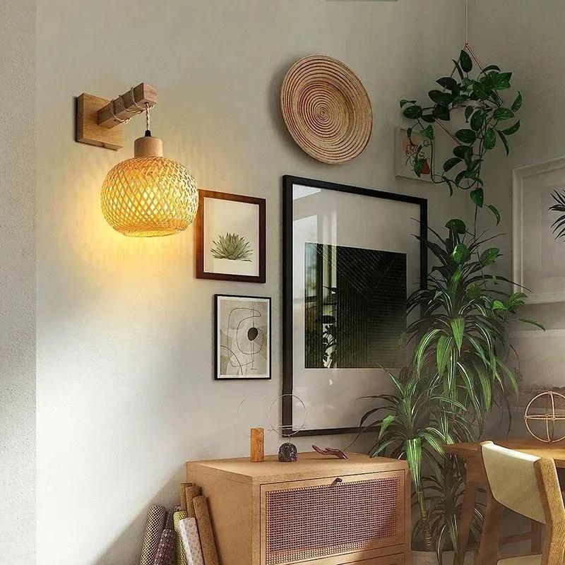 Wall Lights with E27 Base Type Bamboo Rattan Wicker Design Chandeliers Apply for Home Decorative Wall Lamps Fixtures Handcraft