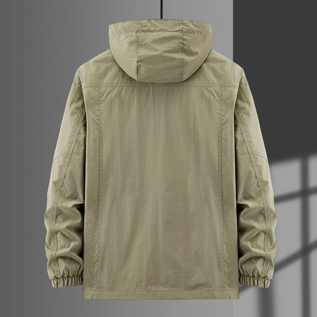 Kurtka męska na co dzień z kapturem i zamkiem błyskawicznym, w jednolitym kolorze, na zewnątrz, z wieloma kieszeniami i zamkiem błyskawicznym