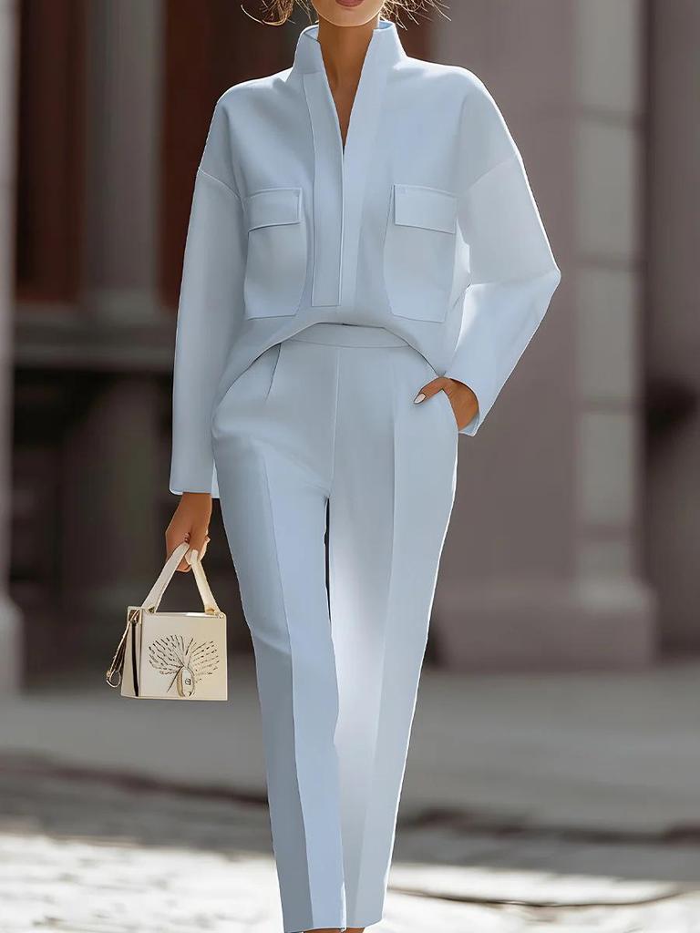 European & American Urban Commute Fashion: New Style Pocket Top and Pants Set 2026